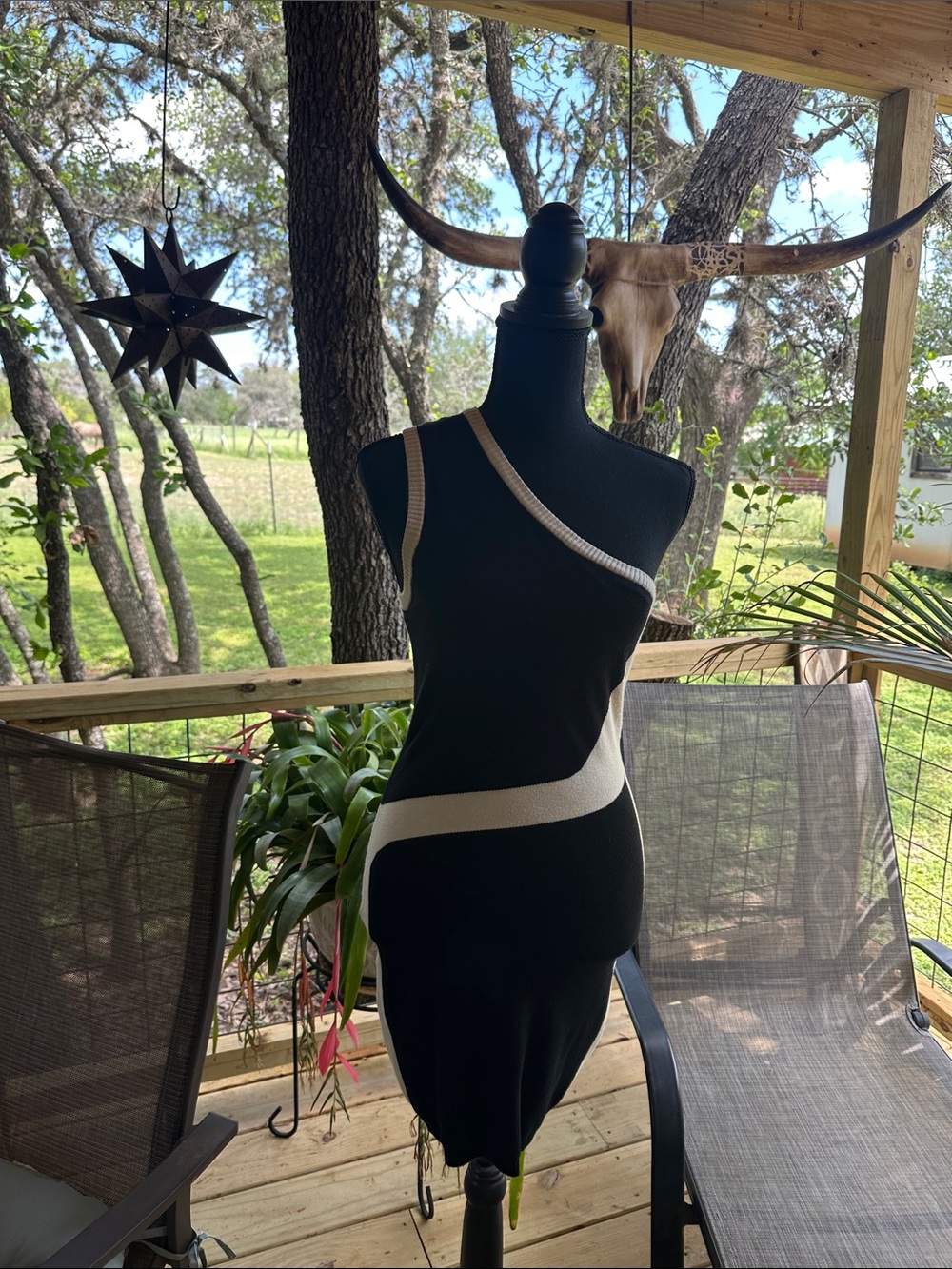 Nikibiki Black Dress with Cream Paneling